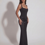 Izabela™ – Tmavě modré maxi šaty s krajkou a šněrováním
