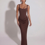 Izabela™ – Tmavě modré maxi šaty s krajkou a šněrováním