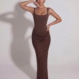 Izabela™ – Tmavě modré maxi šaty s krajkou a šněrováním