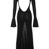 Joanna™ – Černé pletené maxi šaty s odhalenými zády